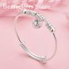 Luxury 925 Sterling Silver Exquisite Beaded Pendant Bangle, Fashionable Wedding Party Jewelry, Adjustable Bangle