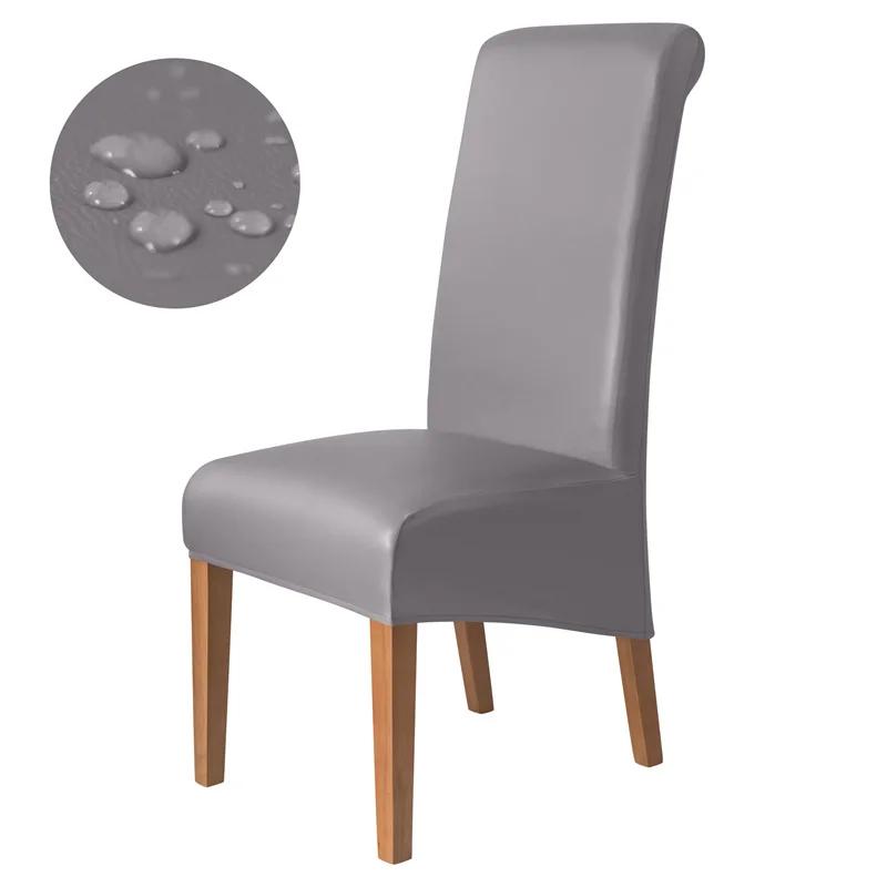 

1PC Stretch Dining Chair Cover PU Leather Waterproof Chair Slipcovers Long Back Solid Color Seat Covers Banquet el Decor 1piece chair cover