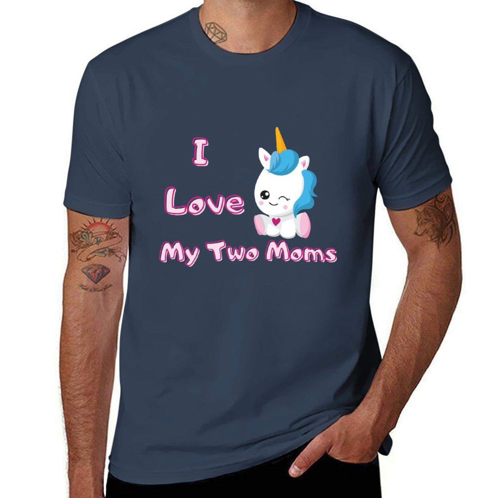 I Love My Two Moms Tshirt Trendy Pattern Tshirt For Unisex S
