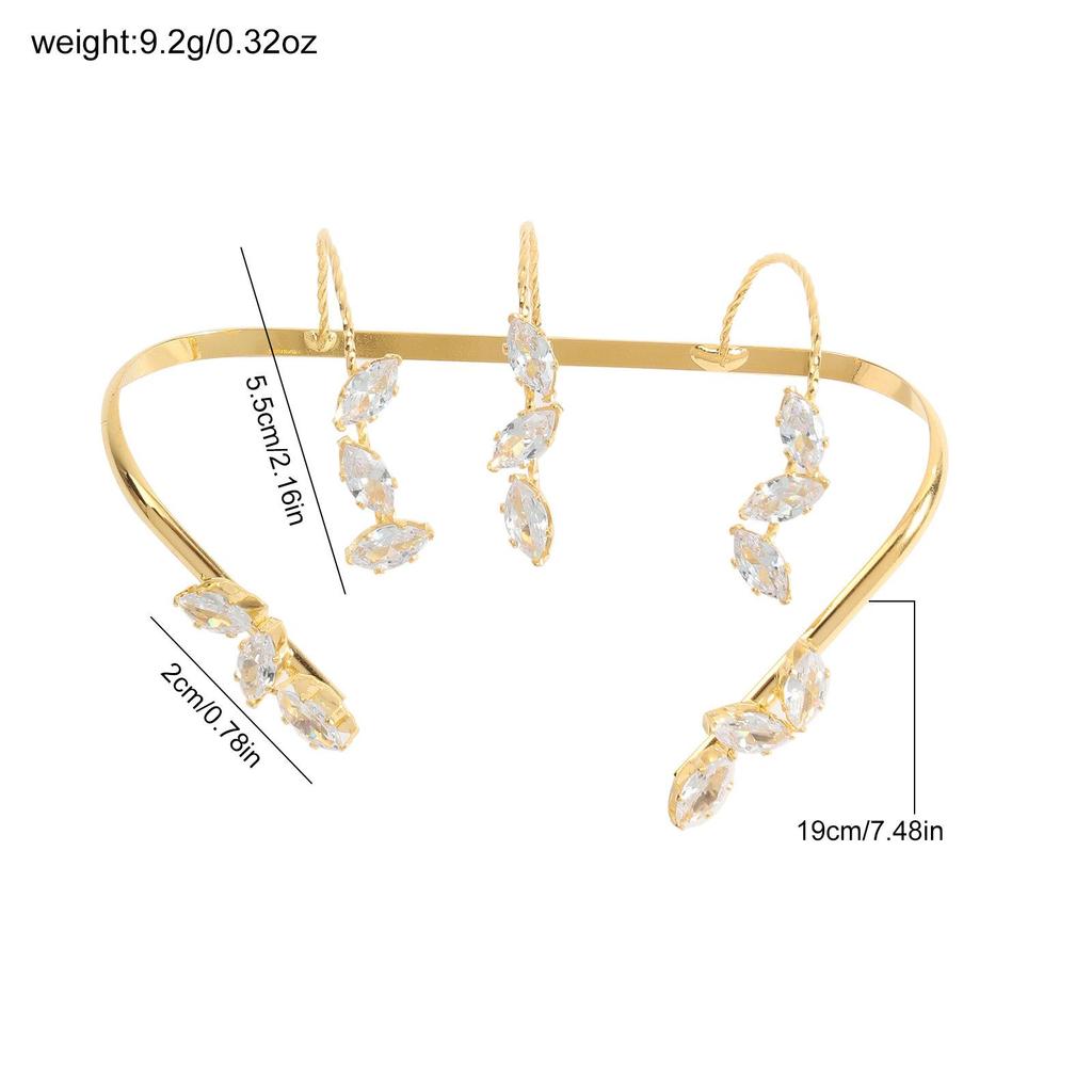 Fashion Zircon Leaf Open Bracelet Jewelry for Women Party Gift Bling Diamond Adjustable Hand Accessories