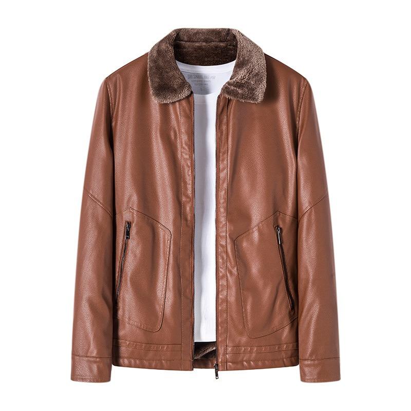 

Утолщенная флисовая кожаная куртка Мужская кожаная куртка Осень и Зима Одежда для мотоциклистов Повседневная свободная куртка с лацканами Мужская M