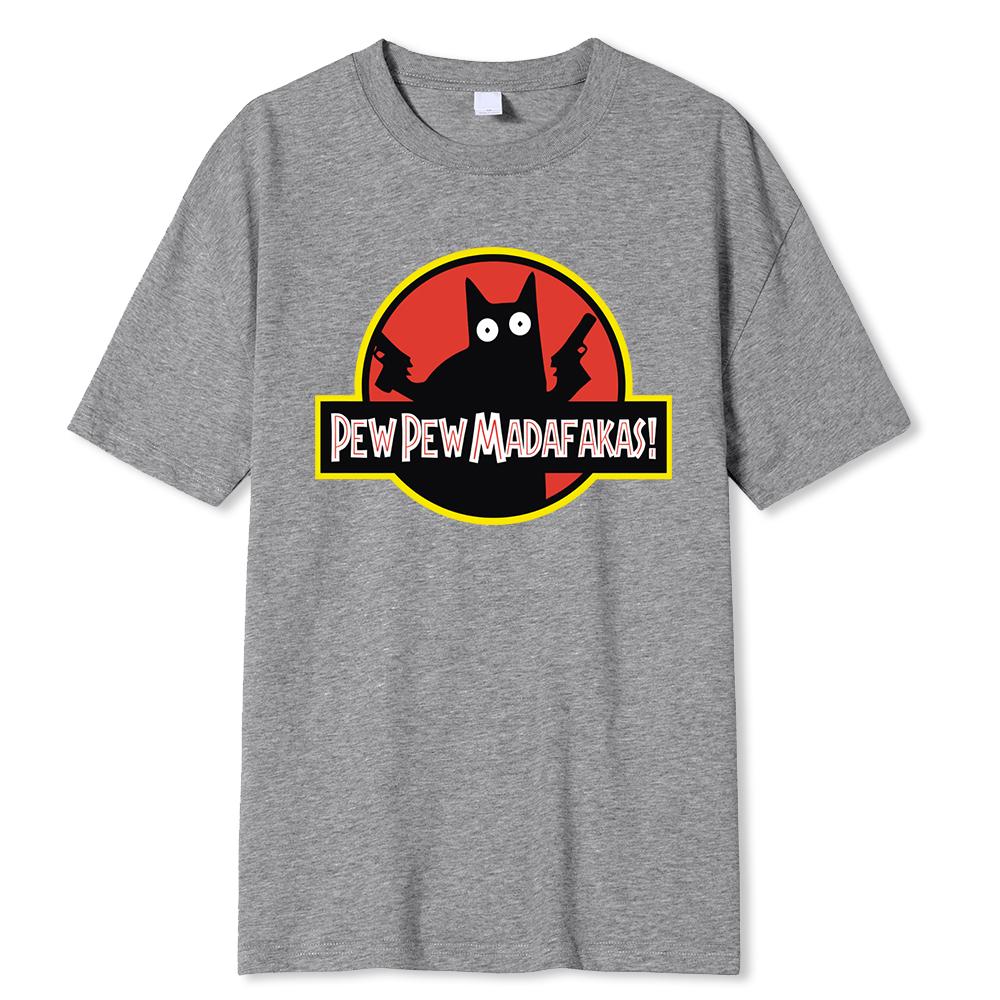 Pew Pew Madafakas Black Cat With Two Guns Male Tops Summer Loose T-Shirt Cotton T-Shirt Clothes Casual T-Shirts