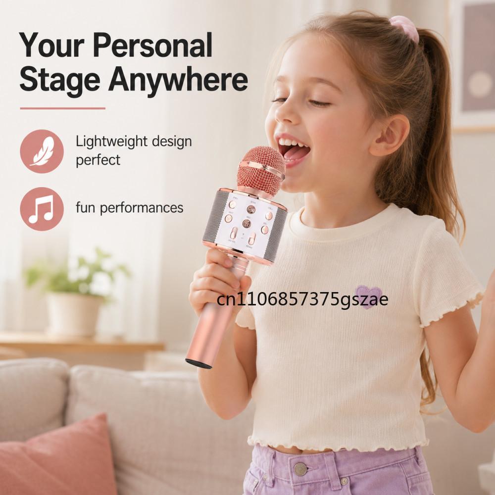 Wireless Bluetooth Karaoke Microphone , Karaoke Mic Speaker With Adjustable Remix FM Radio for Kids Girls Boys Teens Birthday