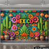 Arazzo da Parete Vibrante Fiesta Boho Messicano Stampa Artistica Floreale Colorata con Cactus Poliestere Decorazione per la Casa Decorazione del Soggiorno