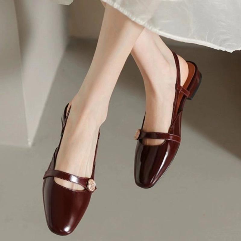 Beige Heeled Sandals Shoes Closed Toe Women's All Match Mary Jane Black Block Comfort Low Open Retro Girls Summer