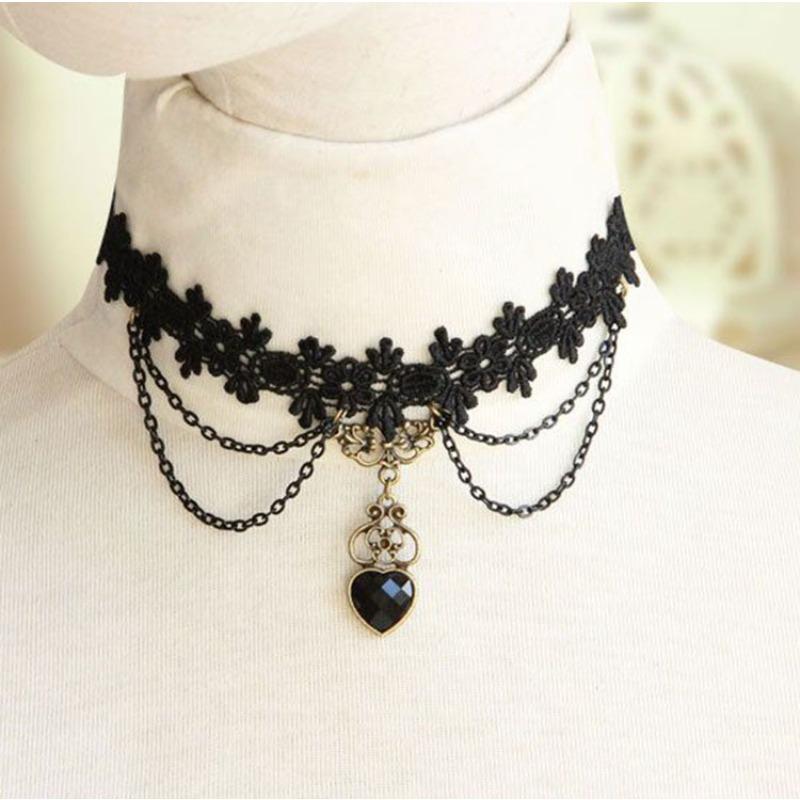 European and American Gothic style, lace necklace, collarbone chain, female choker, minimalist necklace, black punk accessory, collar, neckband