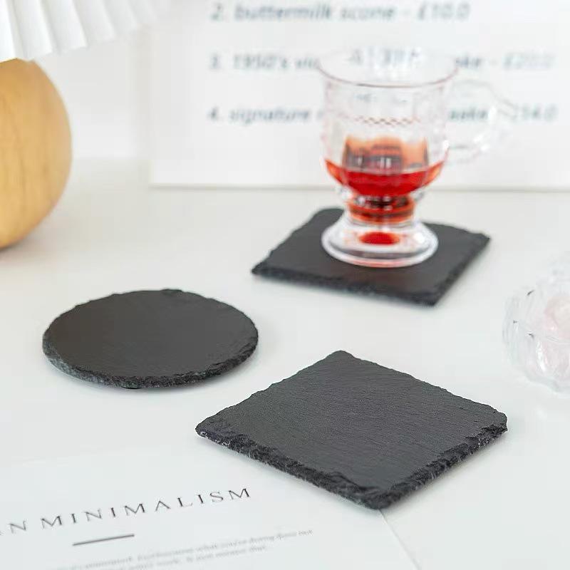 Stone Slab Coasters in Square, Round, Heart, and Hexagon Shapes