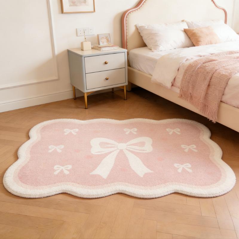 

Girly Style Carpets for Living Room Pink Bow Bedroom Decor Carpet Fluffy Soft Irregular Bedside Rug Home Thicken Plush Floor Mat 80x120cm