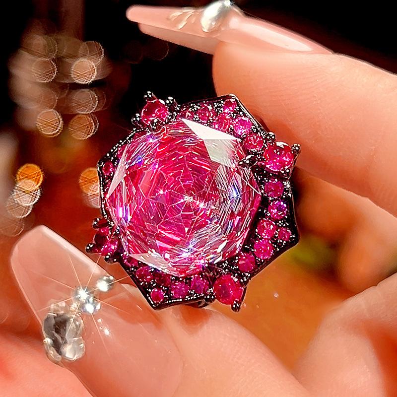 

New Huabi Jewelry Copper Bottom Gold-plated Millennium Cut Dragon Fruit Light Luxury Set Main Stone 14-10mm