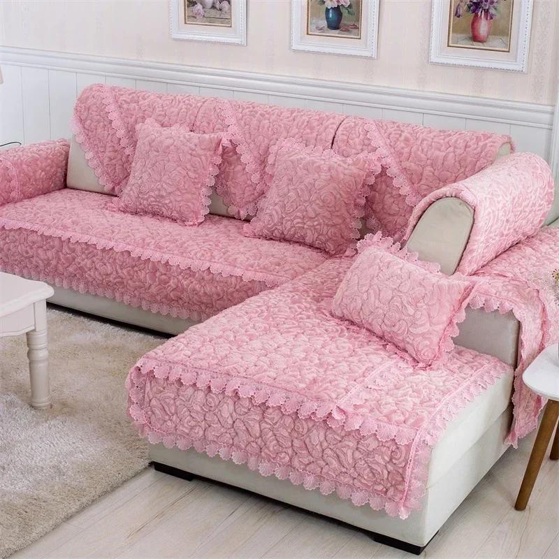 Einfarbig Plüsch Sofamatte Maschinenwaschbar Rutschfest Spitze Kante Sofahandtuch Staubdicht Volles Sofa Couchbezug