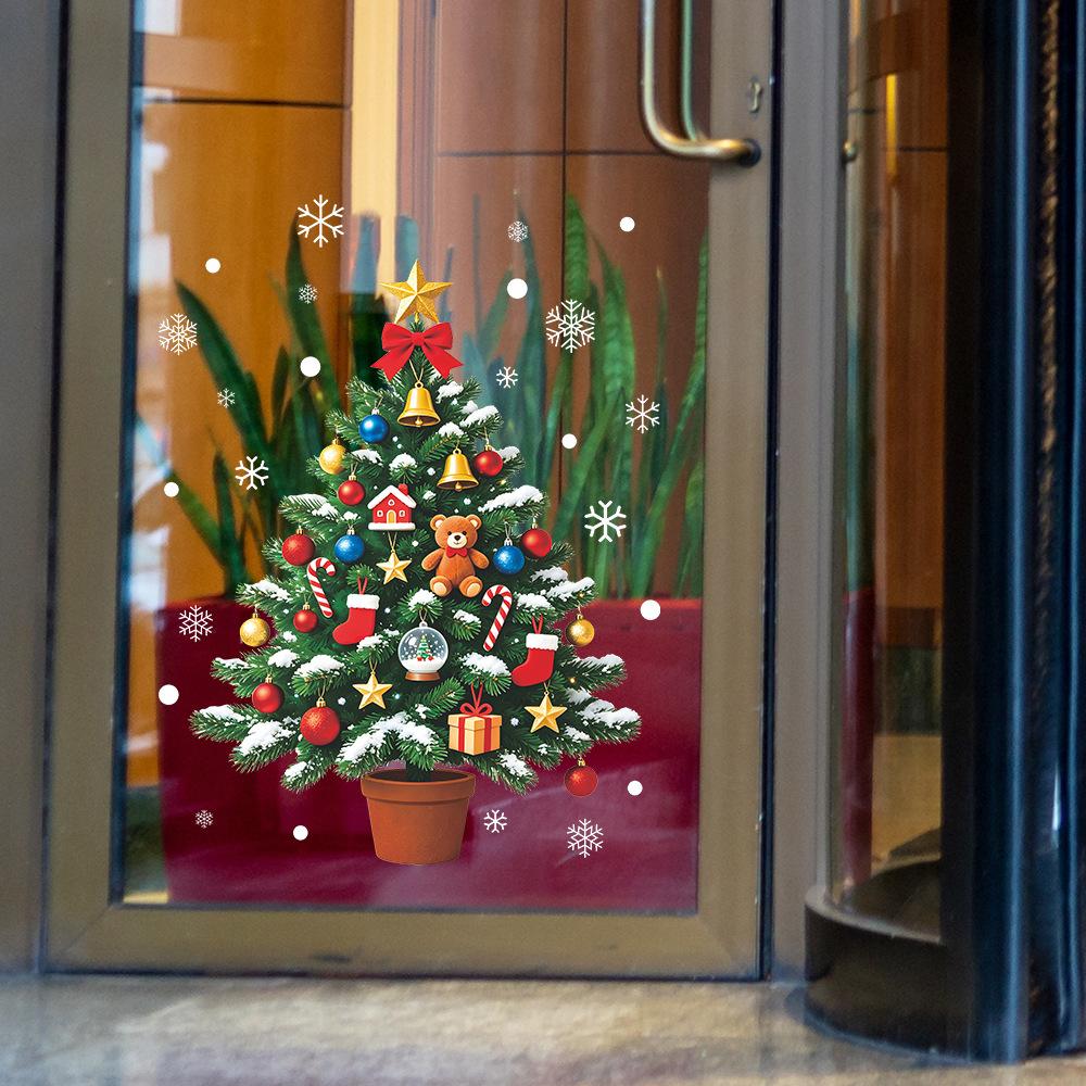 Christmas Holiday Decorations: Christmas Tree Bells, Colorful Balls, Glass Windows, Home Beautification, Window Stickers