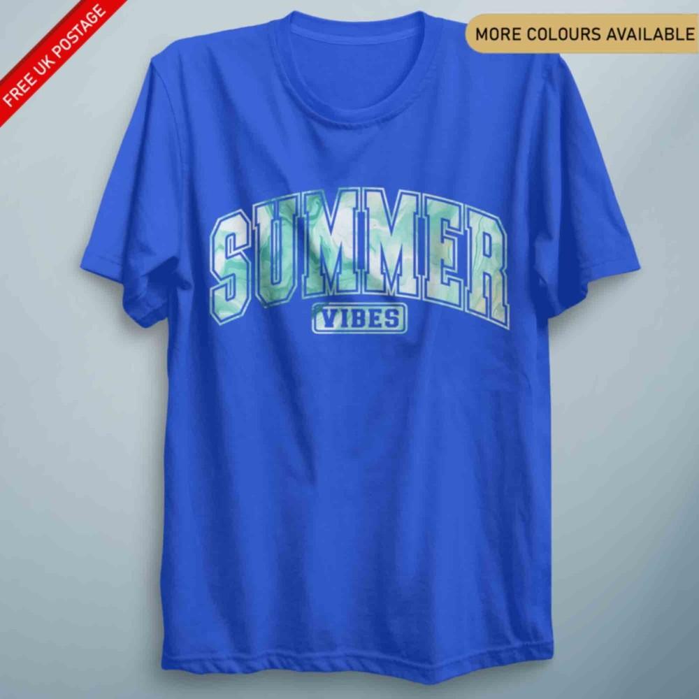 Summer Vibes Blue Marble Tshirt Vintage Unisex Tee Adults Kids Top S