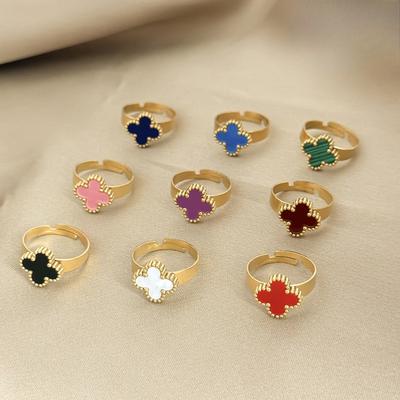 13mm Four-leaf Clover Ring 18K Vacuum Plated Adjustable Open Design Women's Ring