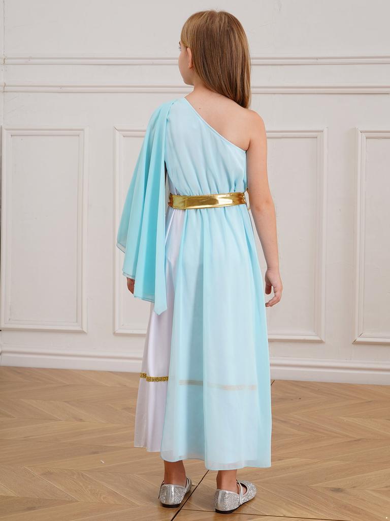 Dziewczęca impreza Halloween Cosplay Starożytna Grecja Rzym Egipt Toga Kostium Liryczny Taniec Suknia Chór Kościelny Taniec Zwiewna Sukienka z Paskiem