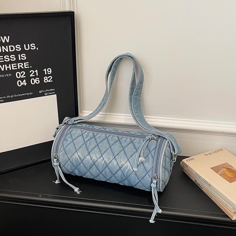 Casual Lady's Mobile Phone Shoulder Bags Simple Small Round Bag Luxury Designer Handbags Lingge Pattern Denim Crossbody Bag