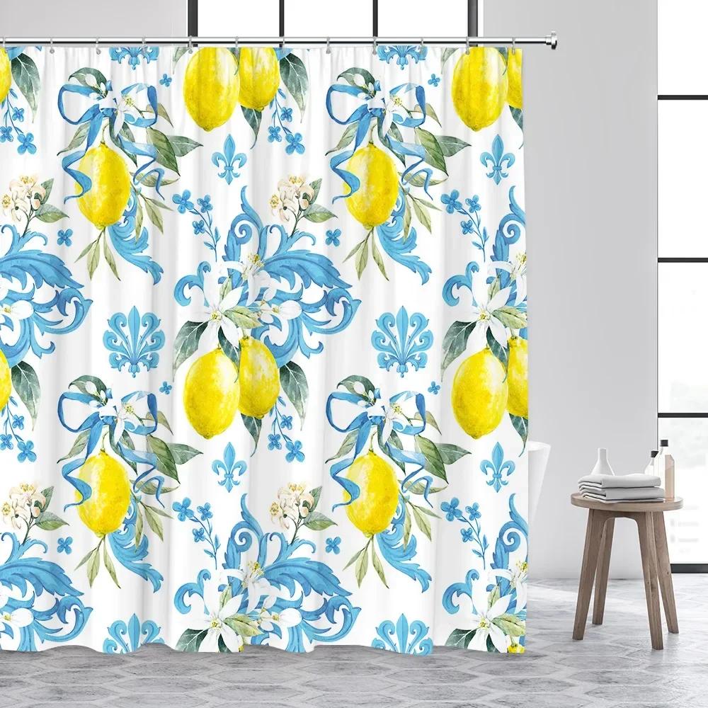 Tropical Fruits Shower Curtains Red Strawberry Lemon Pineapple Blueberry Cherry Bath Curtain Polyester Bathroom Decor with Hoo