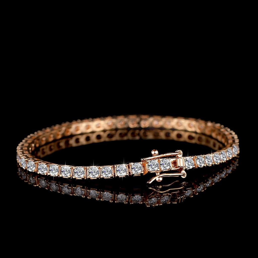 Moissanite Tennis Chain Bracelet, S925 Silver, 2.5MM D Color, Unisex Hip Hop Style.