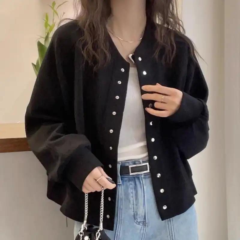 

Sweatshirt Cardigan Short Coat Women s Fashionable Casual Loose Top XXXL чорний