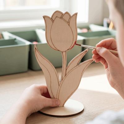 10 PCS DIY Wooden Flower Ornament Funny Decoration Tulip Painting Crafts Creative Parent-child Interaction Mother's Day Gifts