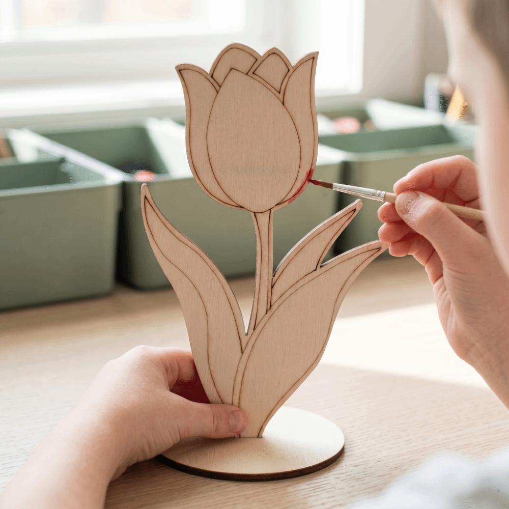 10 Stück DIY Holzblumen-Ornament Lustige Dekoration Tulpenmalerei Bastelarbeiten Kreative Eltern-Kind-Interaktion Muttertagsgeschenke