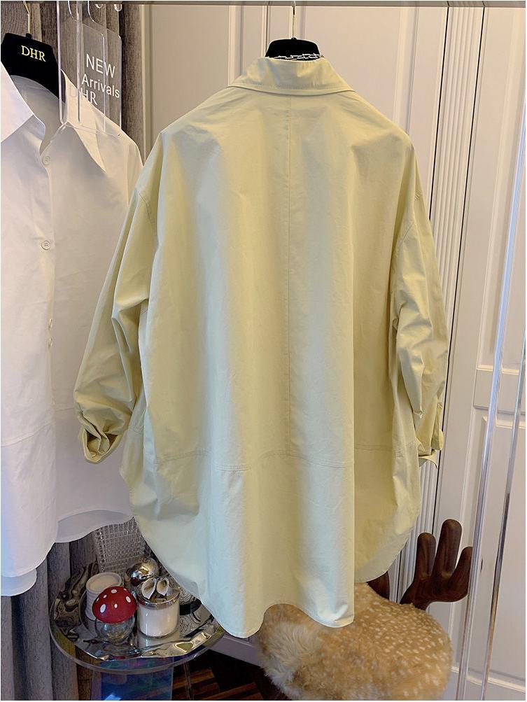 Women's Autumn Long Sleeve Loose Fit Pointed Collar Shirt Top