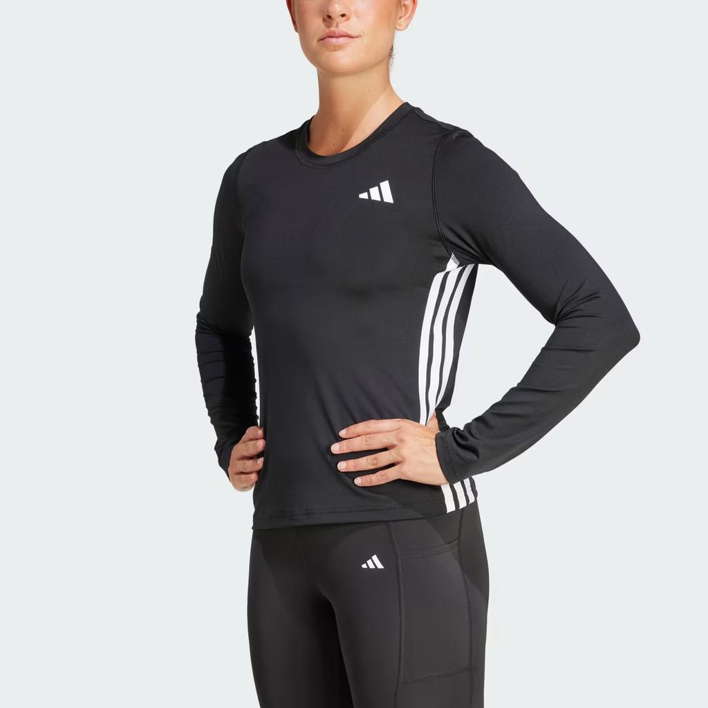 Adidas Essentials 3-Stripes Workout Top Moisture-Wicking Striped Slim Fit Long Sleeve T-Shirt Women Tops Black White JD6521