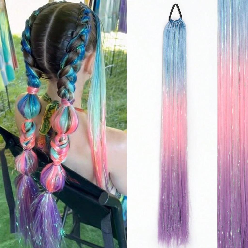 Fialová Červená Růžová Copánková Třpytivá Prodlužovací Gumička do Vlasů Syntetické Pletené Vlasy Pro Děti Dívky Den Šílených Vlasů Odvážné Vlasy