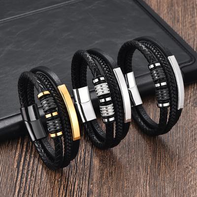 Braided Leather Men Bracelet Magnetic Clasp Trendy Hand Chain Fashion Jewelry