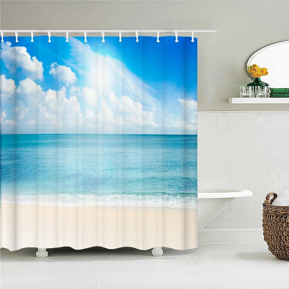 Blue Sky Clouds Scenery Shower Curtain Waterproof Bathroom Curtain With Hooks Bath Curtains Fabric 3d Printed 180*200cm Curtain