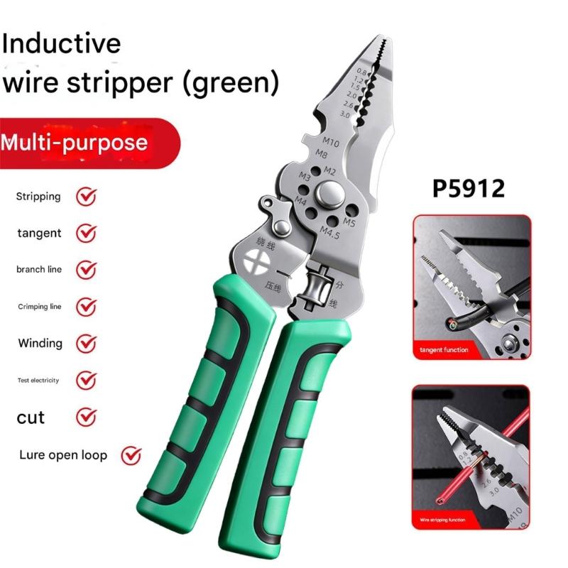 Ergonomic Handle Electrical Tool with None Contact Voltage Detection Wire Stripping and Cutting Capabilities Ergonomic Handle