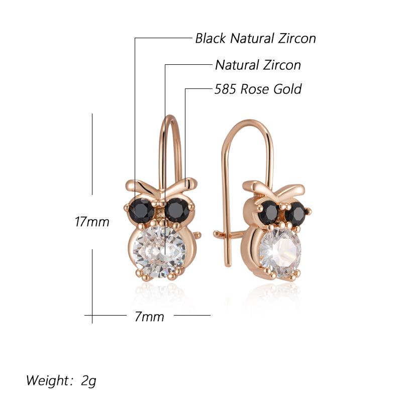 Children'S Earrings Fashion  Rose Gold Color Little Owl Black Natural Zircon Accessories Daily Fine Vintage Jewelry