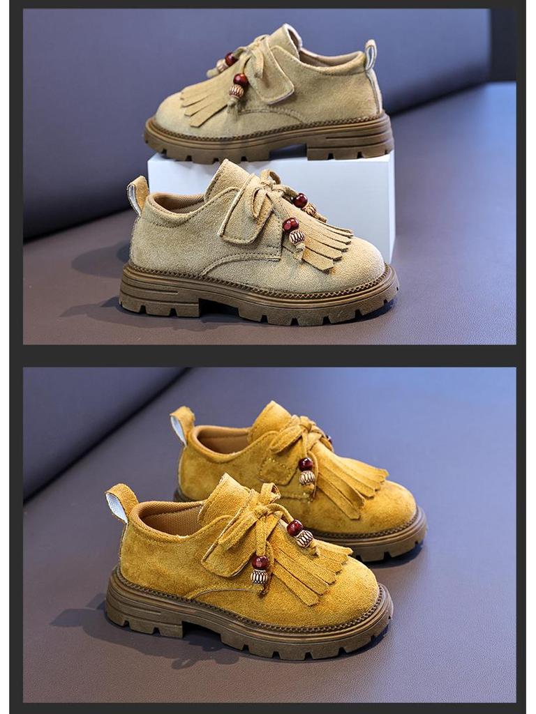 Girls' Tassel Birkenstock-Style Soft-Soled Velcro Loafers - Retro Leather Kids' Shoes (2025)