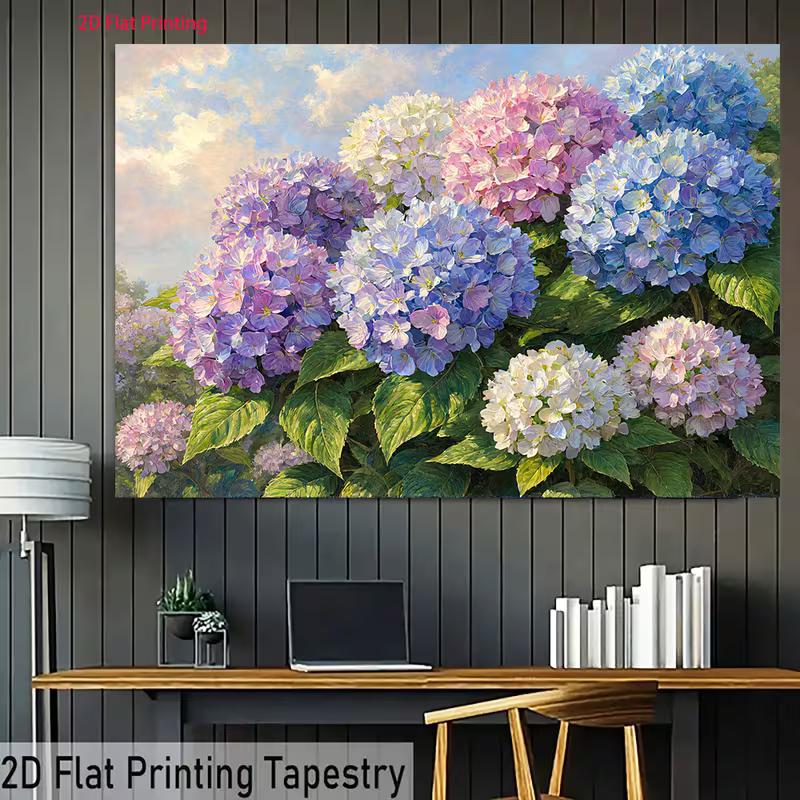 Vintage Hydrangea Floral Backdrop Oil Painting Purple Blue Flower Garden Background
