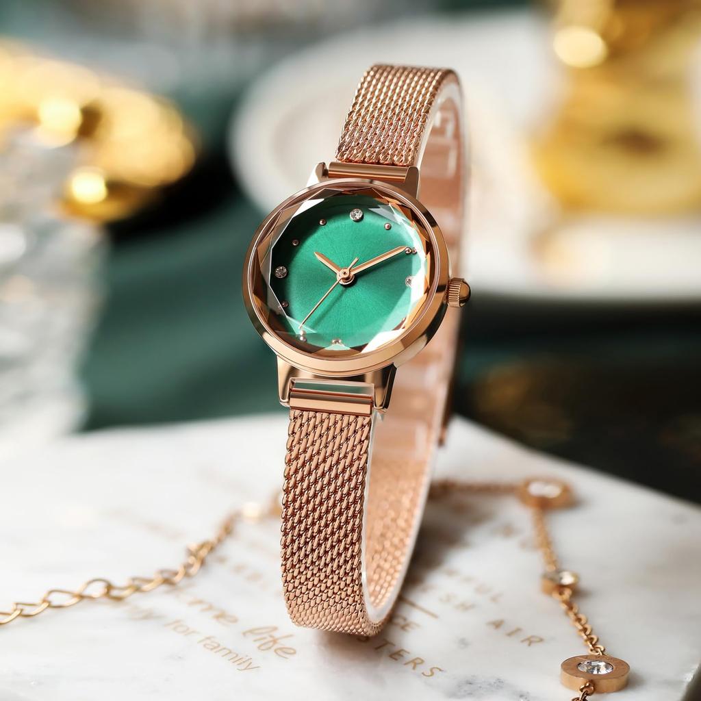 RORIOS Women's Watch Waterproof Fashionable Peacock Green Quartz Analog Steel Mesh Band Simple Casual Student Wrist Watch Green