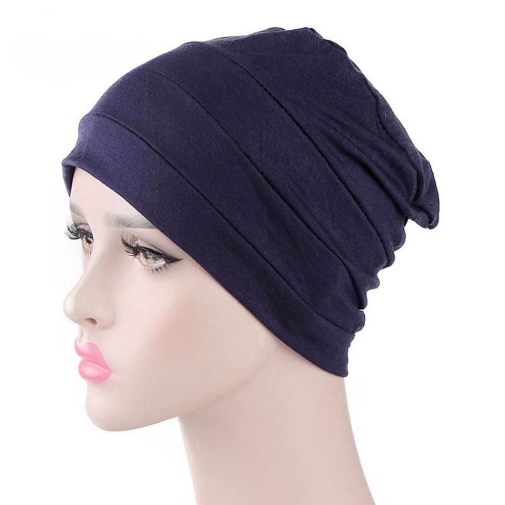 Solid Color Men Women Pleated Cotton Beanie Cap Hair Loss Sleeping Chemo Hat EMA