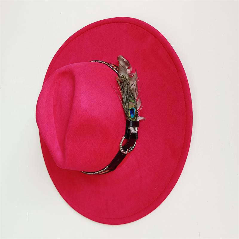 Chapeau Fedora en Daim Pour Hommes Et Femmes 56-58Cm Taille Adulte Chapeau Jazz en Daim Fedora Classique d'Église Gorras Para Hombres pour Femmes 56 -58cm red