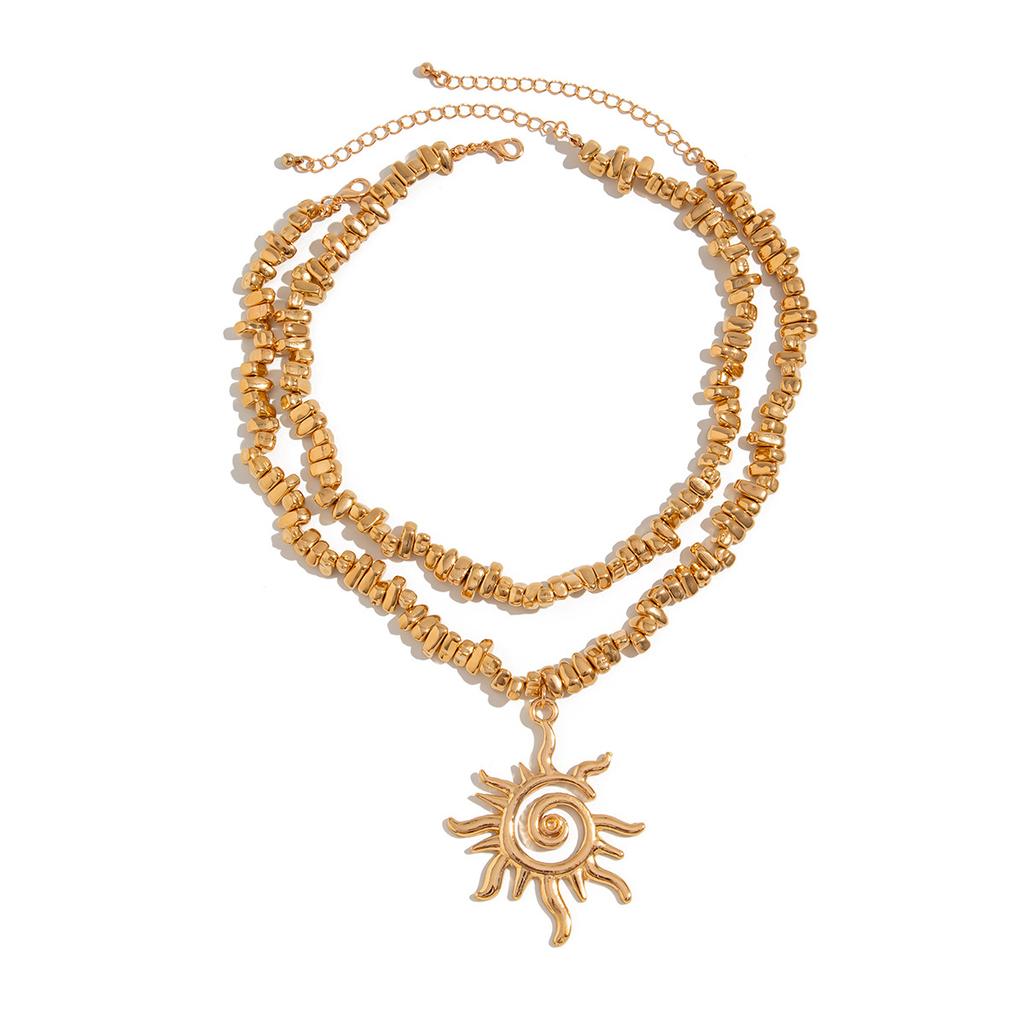 Vintage Metal Spiral Sunflower Pendant Necklace, Special-Shaped Ccb Beaded Collarbone Necklace