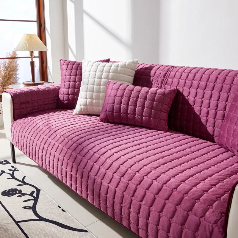 

Winter Thick Plaid Plush Sofa Cover Warm Velvet Non-Slip Cushions Living Room Flannel Couch Covers Universal Armrest Back Towel 70x70cm 1pcs