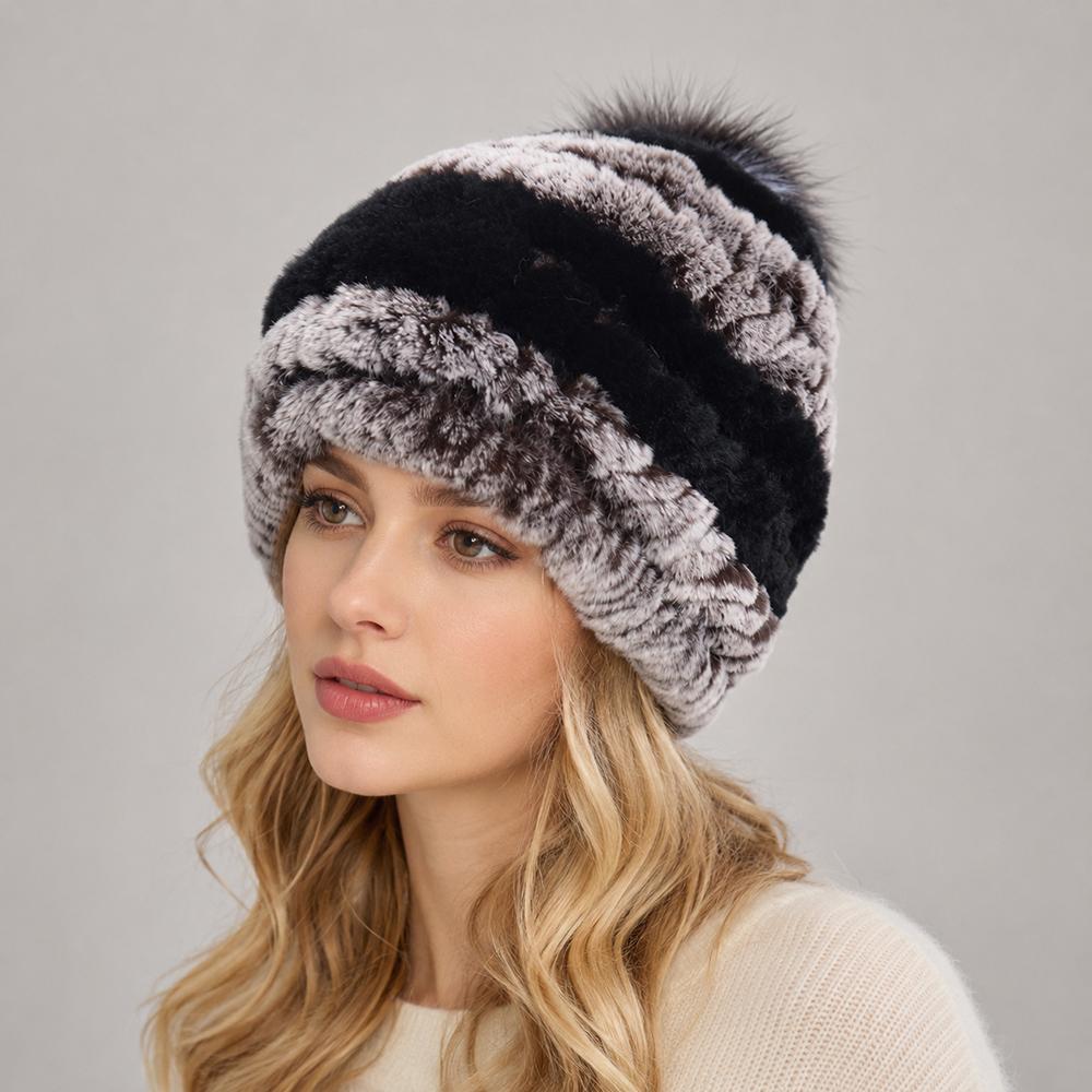 New Luxury Knitted Real Genuine Fox Fur Hats Women Beanies Solid Rex Rabbit Fur Caps Winter Lady Party Fashion Fur Hat Skullies