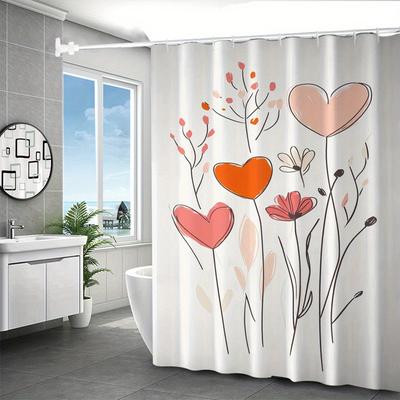 Polyester Shower Curtain - Vibrant Floral Digital Print, No-Drill Hooks, Machine Washable, Modern Minimalist Design