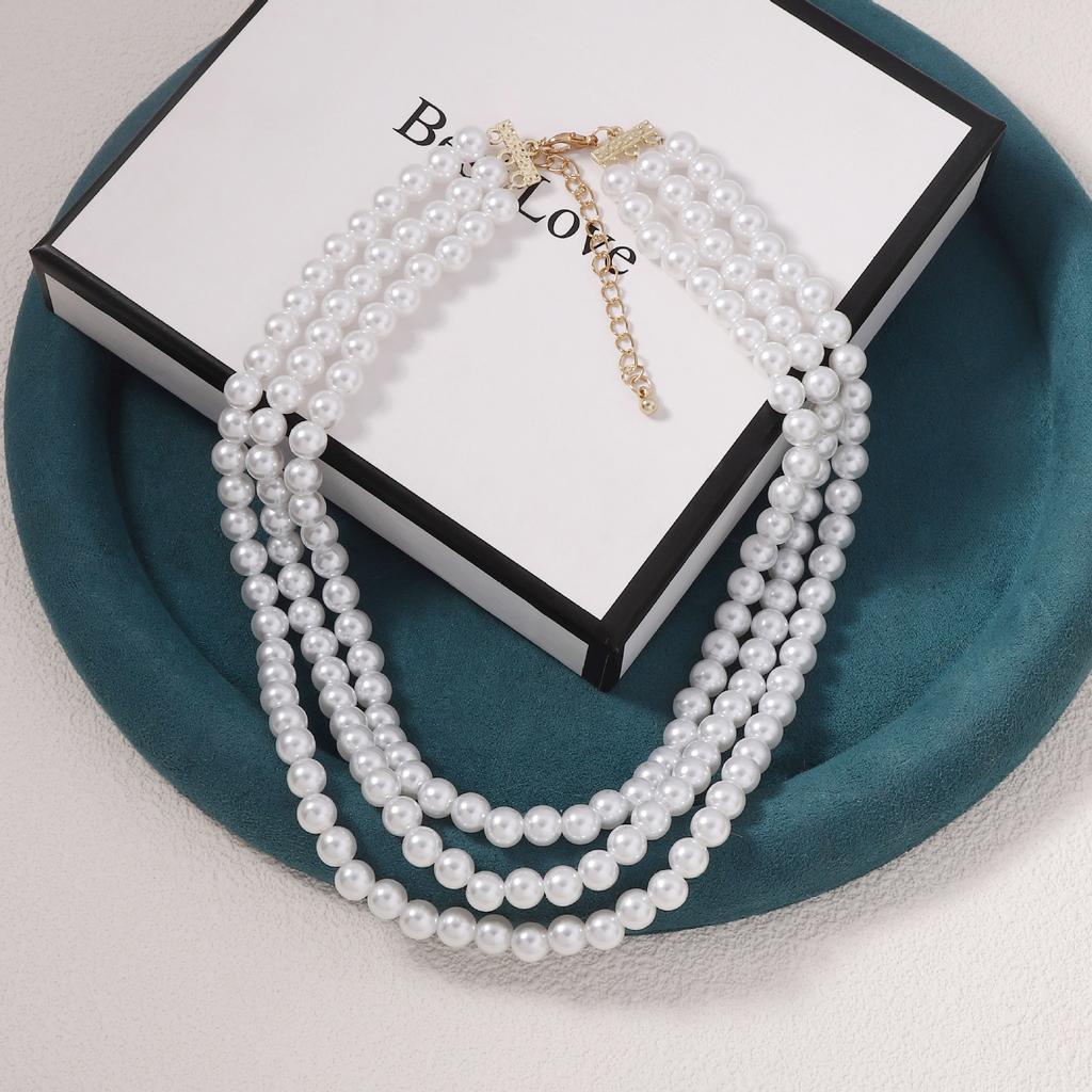 Bohemian fashion simple multi-layer imitation pearl necklace, small fragrance shows temperament versatile popular jewelry