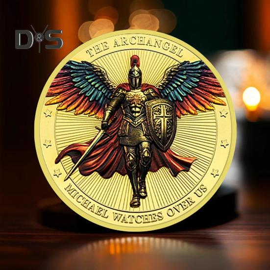 1/3/5Pcs Archangel Michael Challenge Coin Double-sided Carved Metal Medal Commemorative Medallion Round Collection Coin Home Office Desk Decoration