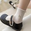 Women's Spring and Autumn Mesh Bow Embroidery Mid-calf Socks, Women's Slimming Trendy Socks, Rolled-up Postpartum Socks