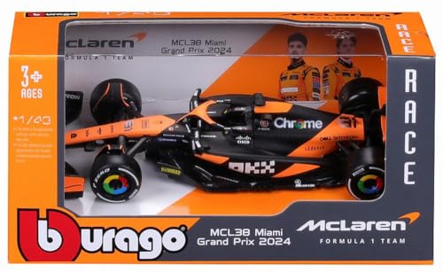 BURAGO 1/43 Scale Model Car: McLaren F1 Team MCL38 (2024) No.81 O. Piastri (Window Box) - Finished Model (BUR38214P)