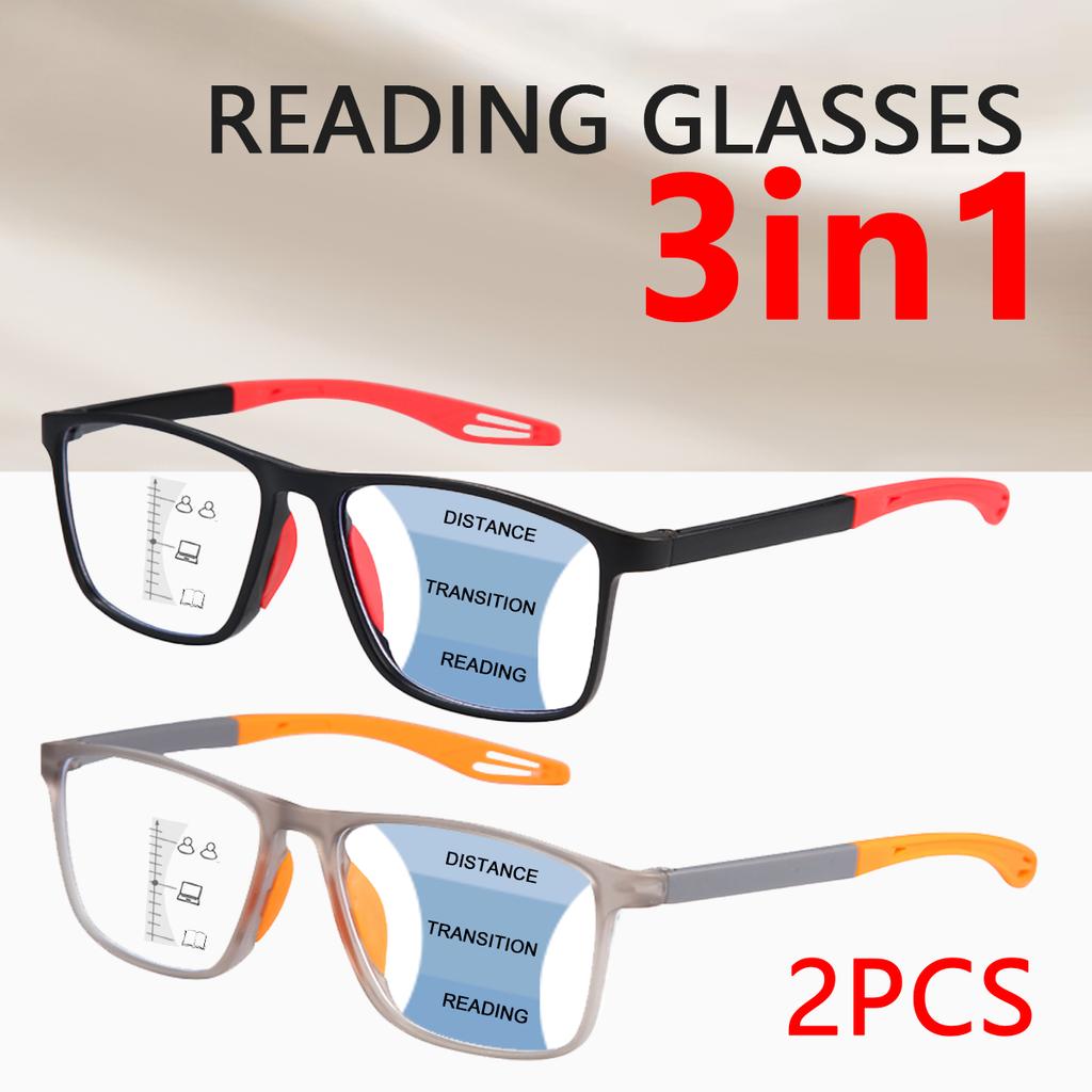 2pcs Square Multifocal Progressive Reading Glasses Men and Women Fashion With Diopters Anti-glare Computer Eyeglasses Women