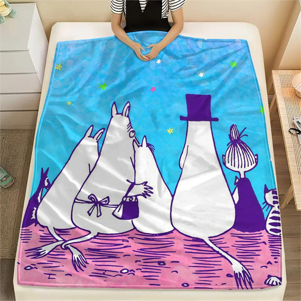 Moomin2 Flannel Blanket, High quality Comfortable for All Seasons, Home Decor, Warmth and Comfort