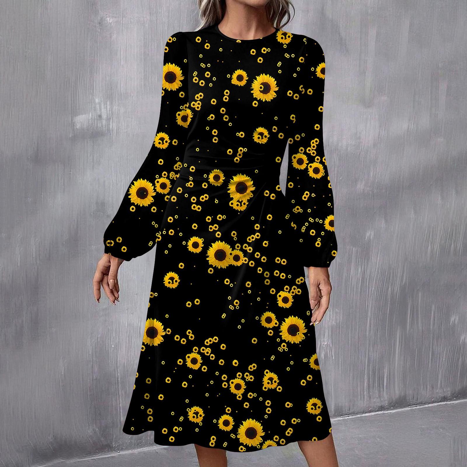 

Женское модное повседневное платье миди с круглым вырезом и длинными рукавами XXL жёлтый