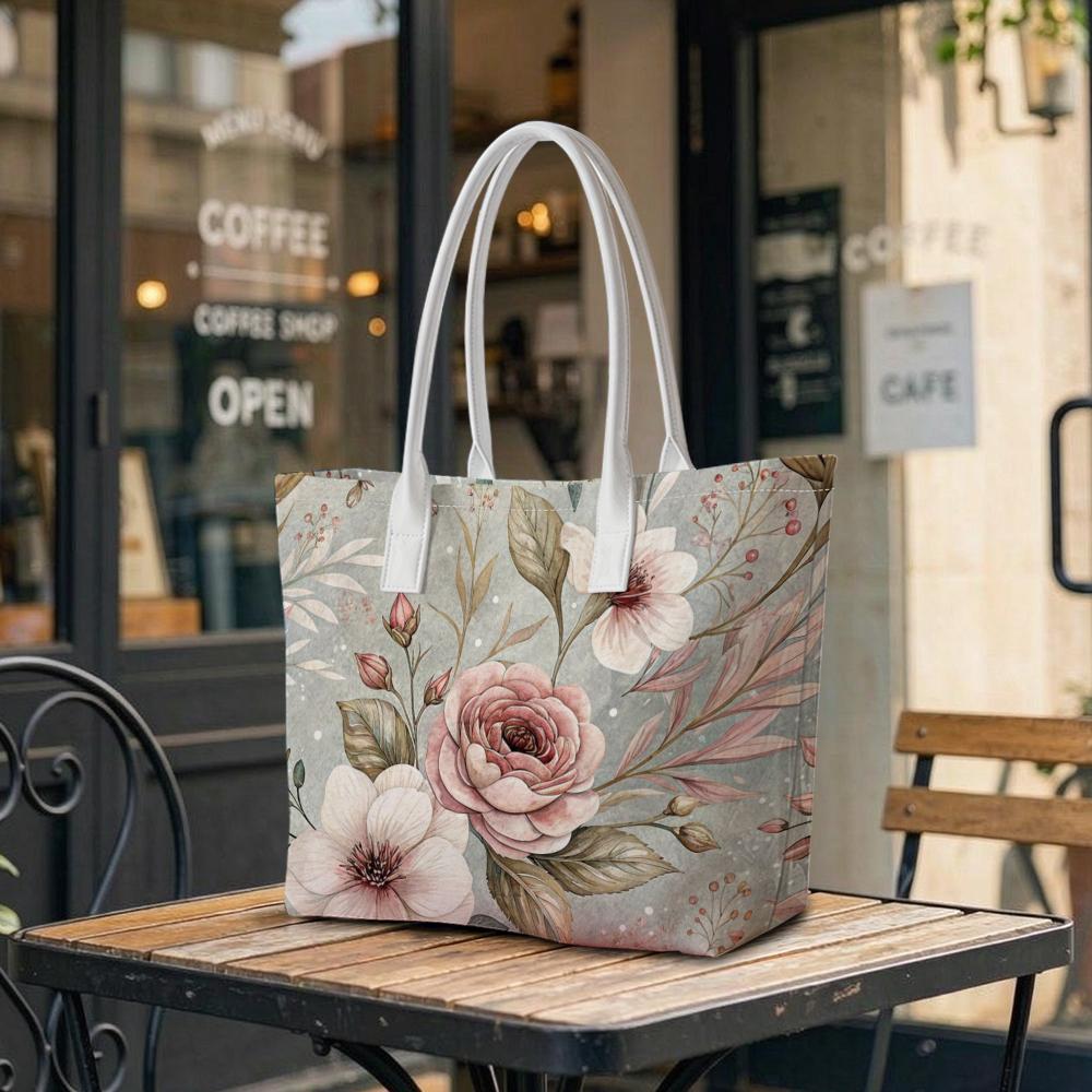 Vintage Floral Print Tote Bag Casual Daily Shoulder Carry Handbag