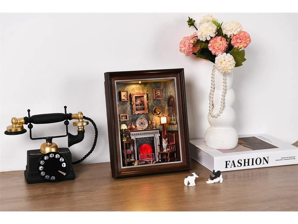 Handgjord DIY 3D Stuga Öppen spis Fotoram - Kreativ Gåva & Väggdekoration