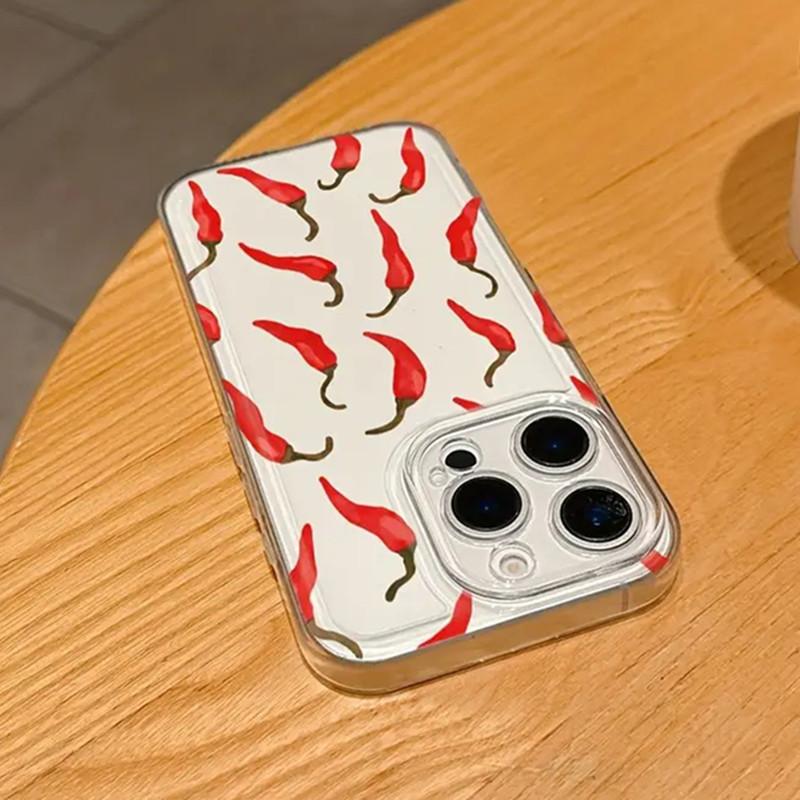 Red Chili Pattern Clear Case Art Phone Case for iPhone 17 16 15 14 13 12 11 16E Series Pro Max Plus Double Layer Protection